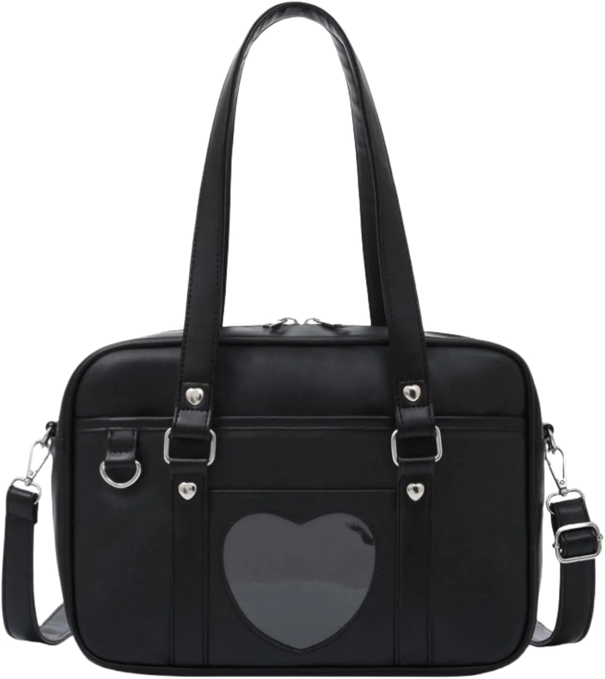 Heart-shaped Single Shoulder Bag Crossbody Bag for Women Pu Leather Academy Handbag Japanese Anime JK Uniform Bag (Black)