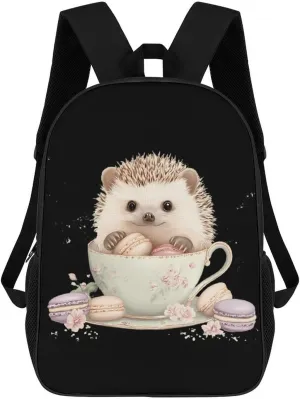 Hedgehog Coffee Cup Sweet Food 17 Inch Shoulder Backpack Fashion Laptop Bag Travel Daypack for Camping Hiking