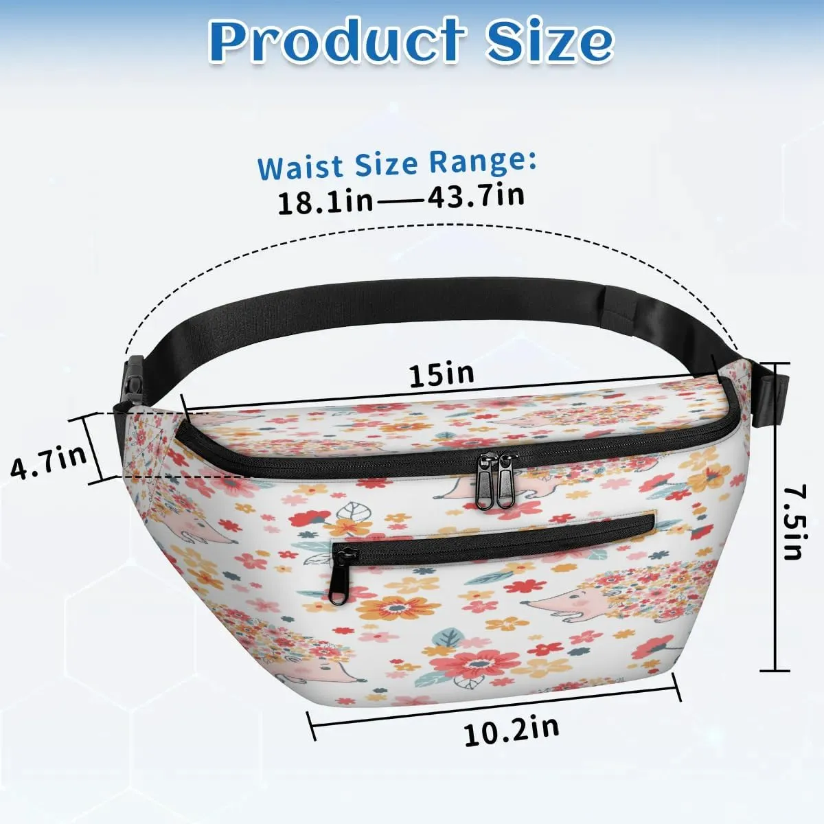 Hedgehogs Pattern Crossbody Sling Bag for Women Men Crossbody Backpack with 4 Zipper Pockets Fanny Pack Shoulder Casual Daypack for Travel Running Hiking Cycling
