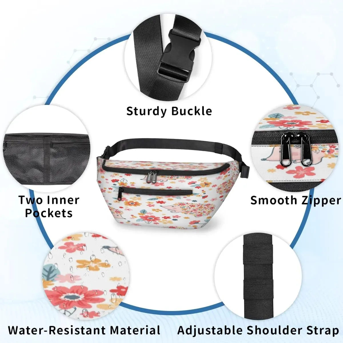 Hedgehogs Pattern Crossbody Sling Bag for Women Men Crossbody Backpack with 4 Zipper Pockets Fanny Pack Shoulder Casual Daypack for Travel Running Hiking Cycling