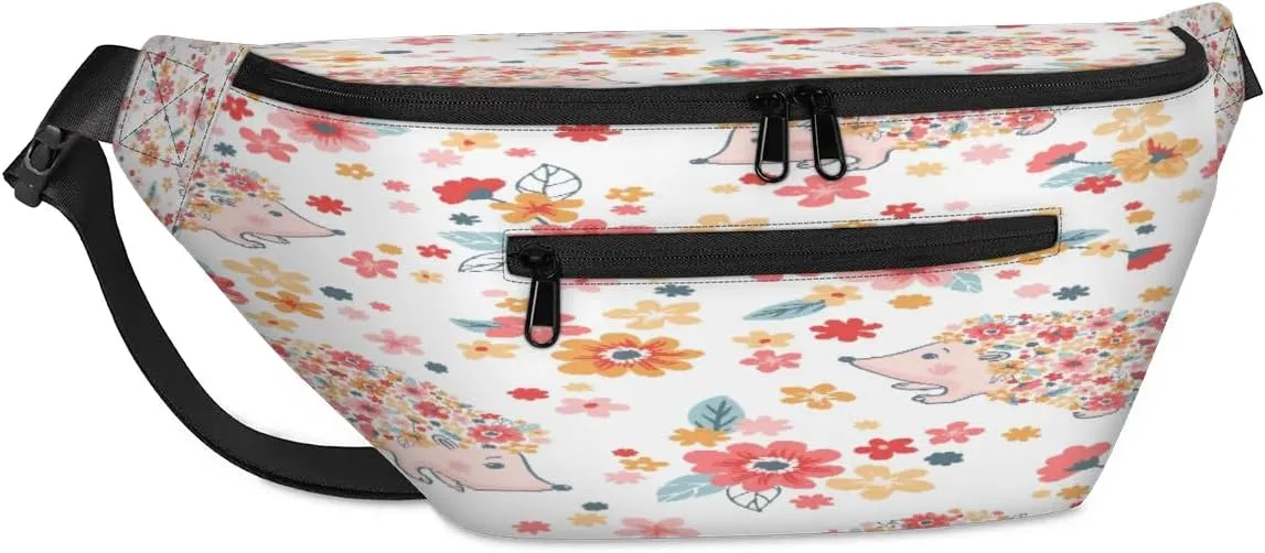 Hedgehogs Pattern Crossbody Sling Bag for Women Men Crossbody Backpack with 4 Zipper Pockets Fanny Pack Shoulder Casual Daypack for Travel Running Hiking Cycling