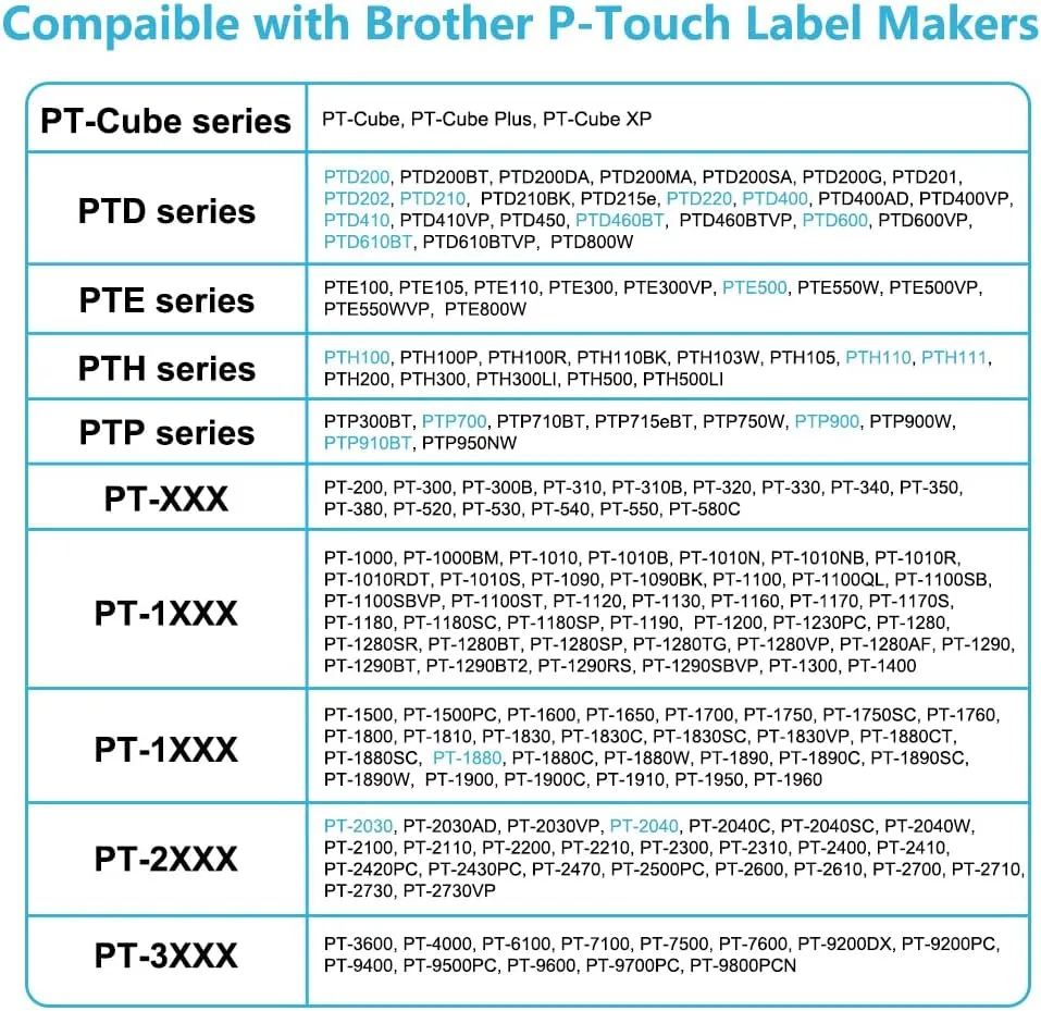 Hehua TZc-231 Label Maker Tape 12mm 0.47 White Compatible for Brother P Touch Label Tape 1/2", Tze Tz Tape 12mm 0.47 Laminated White Compatible for Brother Ptouch PTD210 D220 D400 D410 D600, 6 Pack