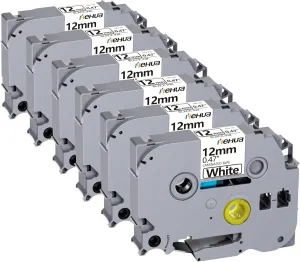 Hehua TZc-231 Label Maker Tape 12mm 0.47 White Compatible for Brother P Touch Label Tape 1/2", Tze Tz Tape 12mm 0.47 Laminated White Compatible for Brother Ptouch PTD210 D220 D400 D410 D600, 6 Pack