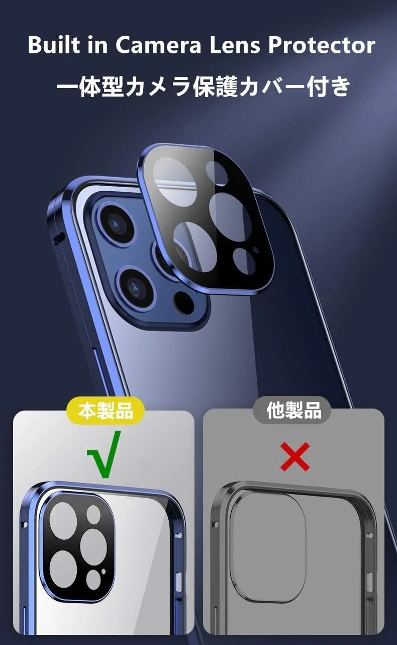 HENGHUI Lockable Magnetic Case for iPhone 14 Pro Glass Case with Camera Lens Protector Screen Protector Safety Lock 360 Full Body Double Sided Glass Bumper Case Clear Cover (Black)