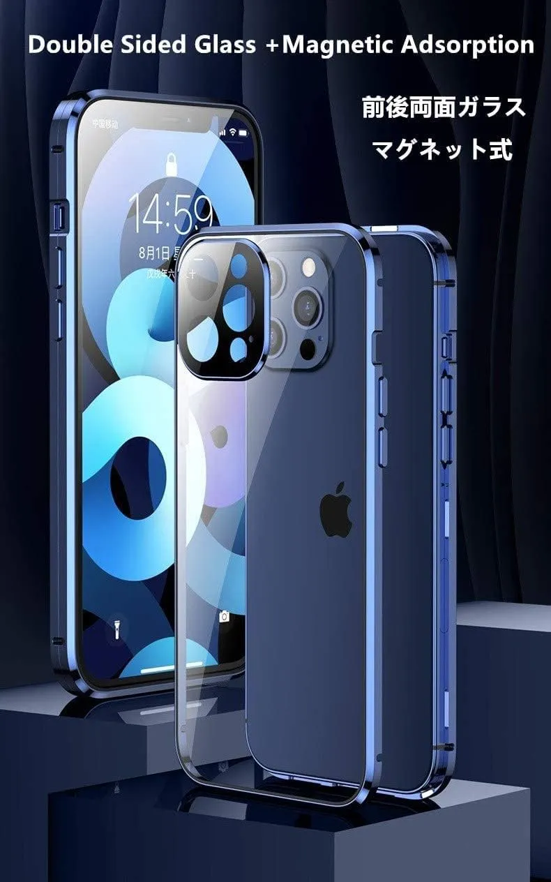 HENGHUI Lockable Magnetic Case for iPhone 14 Pro Glass Case with Camera Lens Protector Screen Protector Safety Lock 360 Full Body Double Sided Glass Bumper Case Clear Cover (Black)