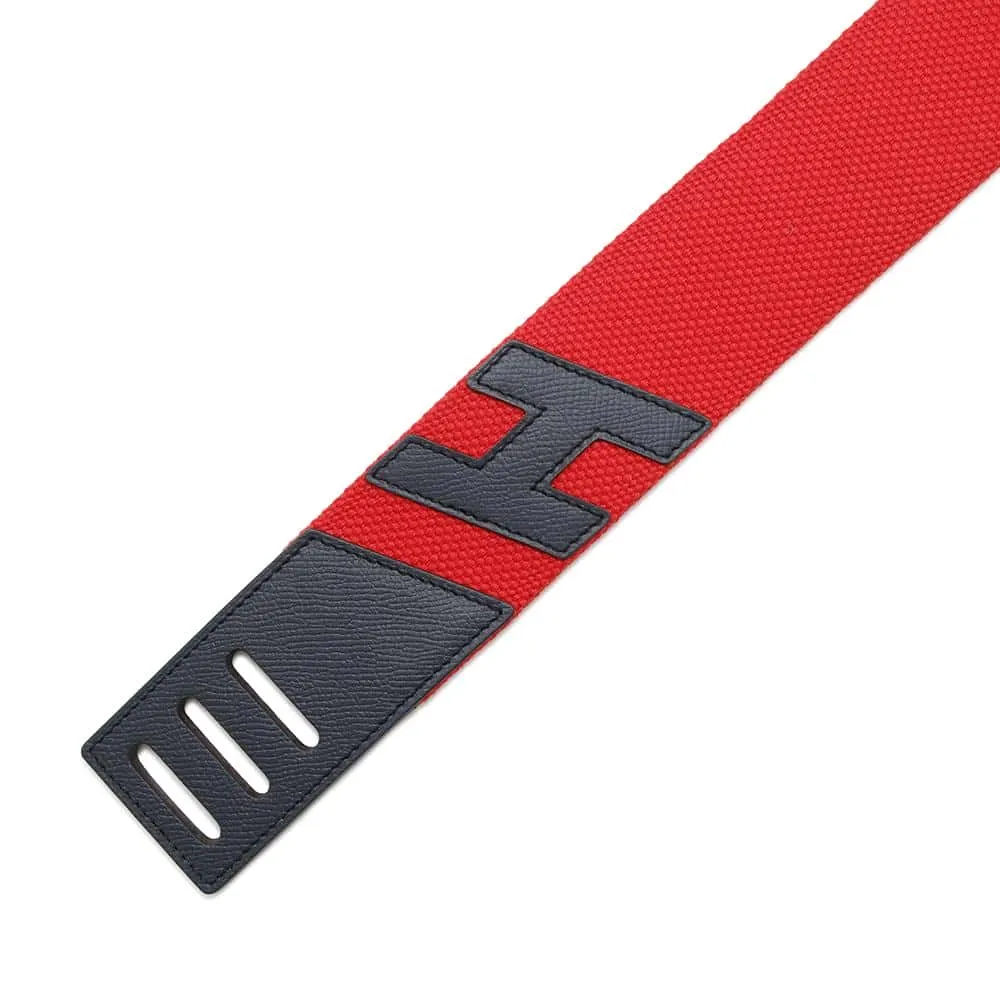 HERMES Belt Croisier H Red/Navy Canvas Epsom Size 75