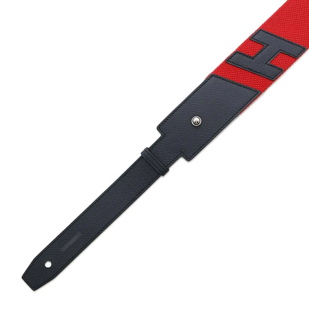 HERMES Belt Croisier H Red/Navy Canvas Epsom Size 75