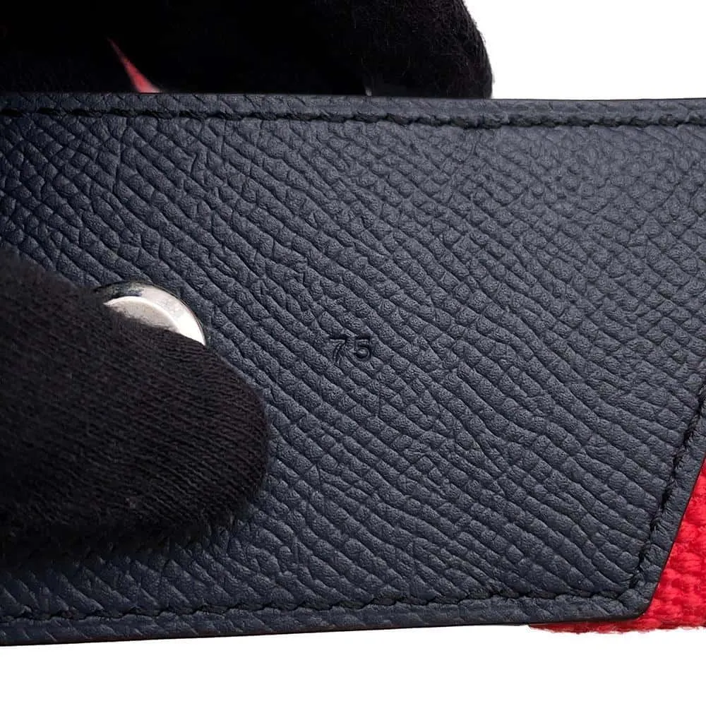 HERMES Belt Croisier H Red/Navy Canvas Epsom Size 75