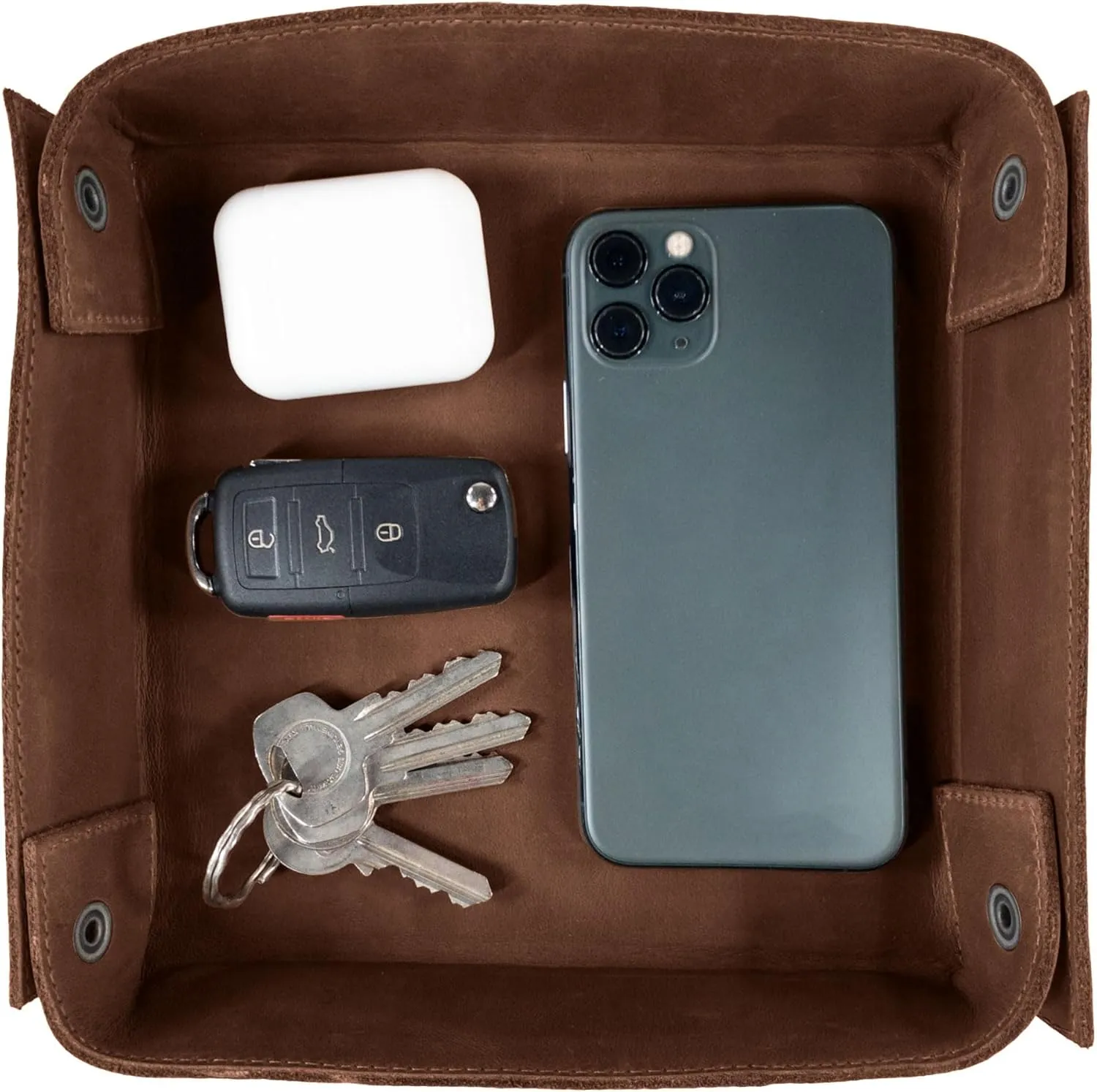 Hide & Drink, Leather Catchall Change Keys Coins Jewels Box Tray Big Storage, Handmade Includes 101 Year Warranty :: Swayze Suede
