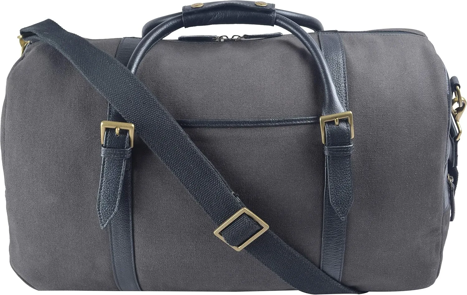 HIDESIGN Charles Leather & Canvas Cabin Sized Bag/Weekend Travel Luggage/Duffel Bag for Men & Women - Size (L x W x H - 19.5 x 9.5 x 11.5 inches), Charcoal