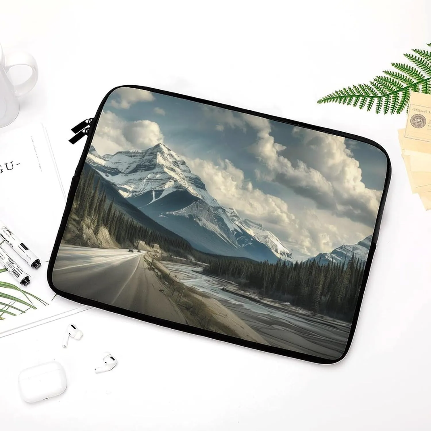 Highway Mountains Forest Laptop Sleeve 13/15 Inch Durable Briefcase Cover Shockproof Protective Case Handbags Portable Laptop Bag