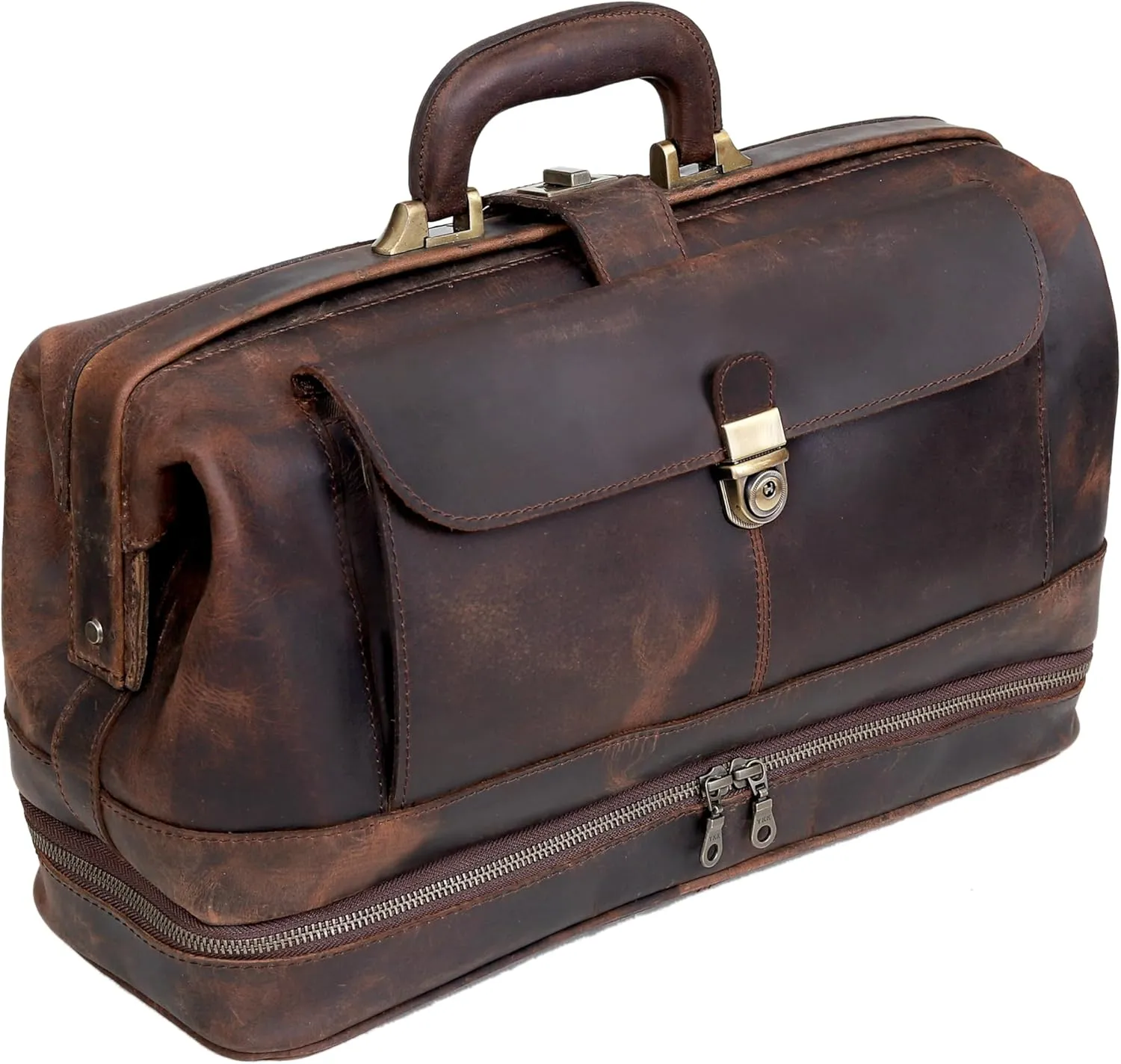 HLC Vintage Leather Briefcase Doctor Bag - Real Leather Briefcase - Style Handbag - Italian Handmade Medical Bag