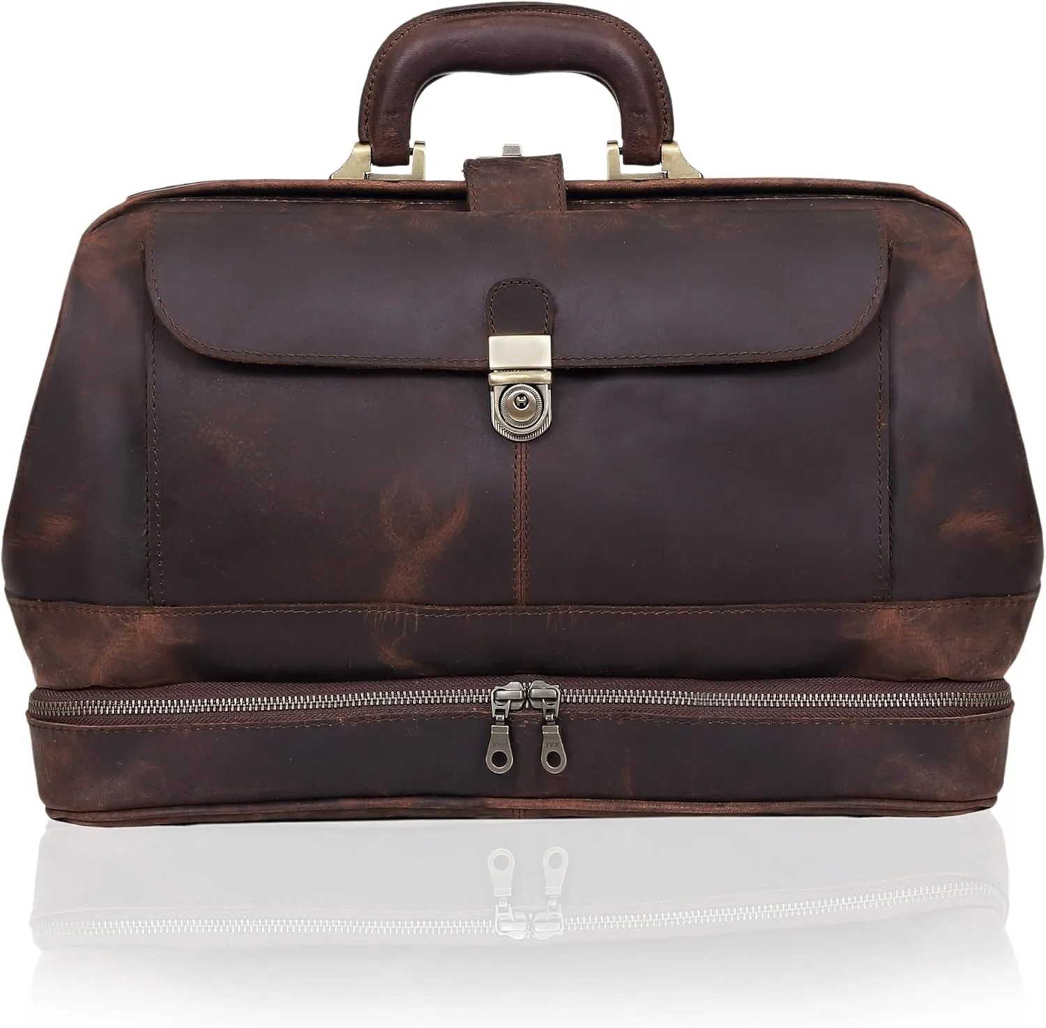 HLC Vintage Leather Briefcase Doctor Bag - Real Leather Briefcase - Style Handbag - Italian Handmade Medical Bag