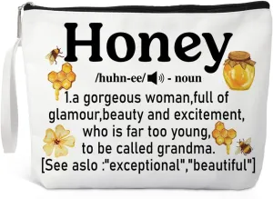 Honey Definition Makeup Bag, Funny Cosmetic Bag for Women, Mothers Day Birthday Gifts for Grandma, New Grandma Makeup Bag, Grandma Gifts from Granddaughter, Grandma Appreciation Gifts