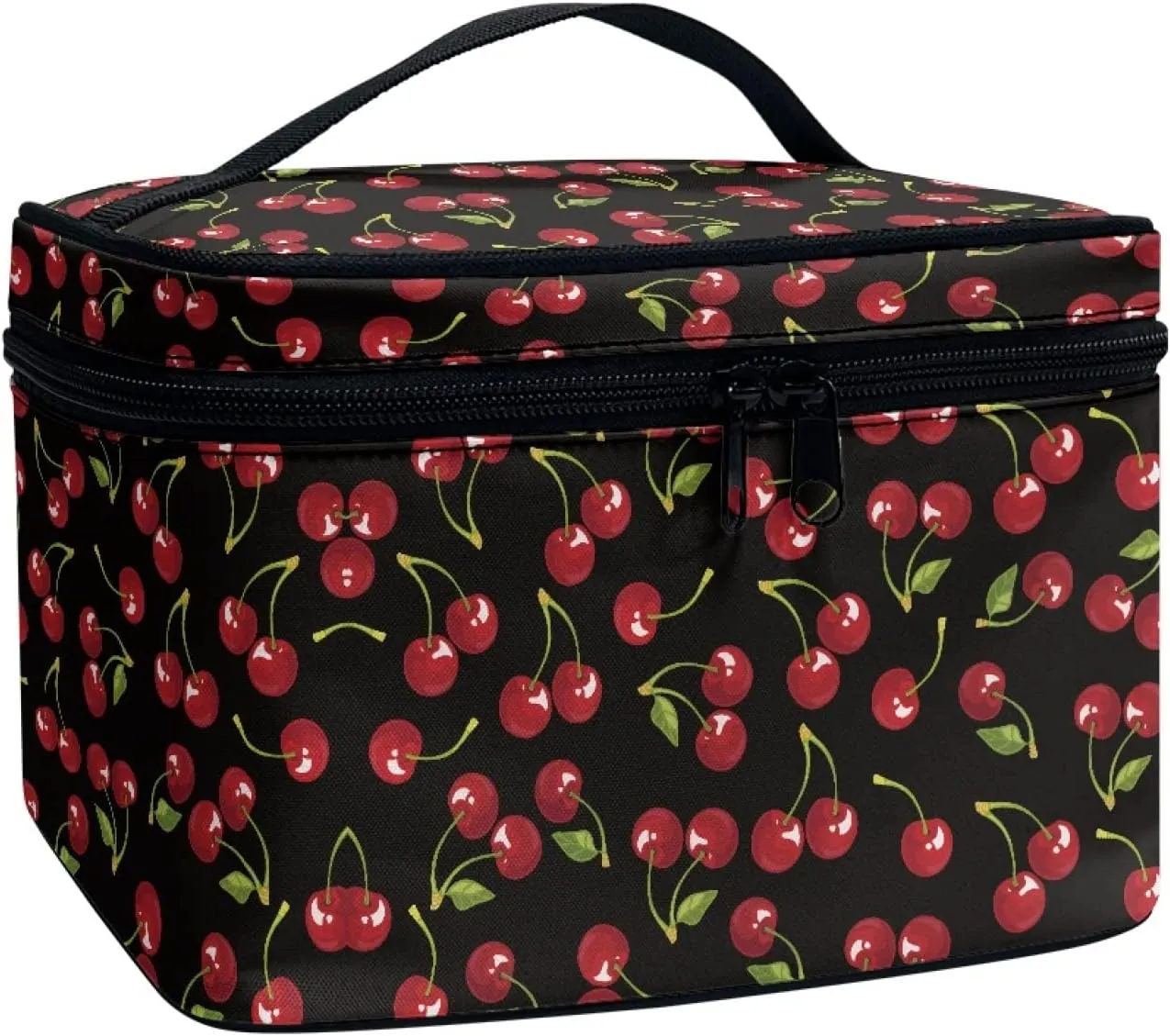 Horeset Cherry Print Novelty Makeup Bag Cosmetic Pouch Travel Portable Makeup Handbag Purse Toiletry Bag for Women Ladies