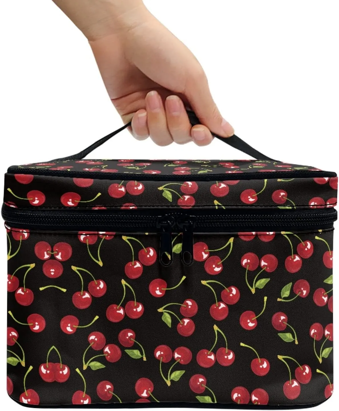 Horeset Cherry Print Novelty Makeup Bag Cosmetic Pouch Travel Portable Makeup Handbag Purse Toiletry Bag for Women Ladies