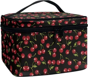 Horeset Cherry Print Novelty Makeup Bag Cosmetic Pouch Travel Portable Makeup Handbag Purse Toiletry Bag for Women Ladies