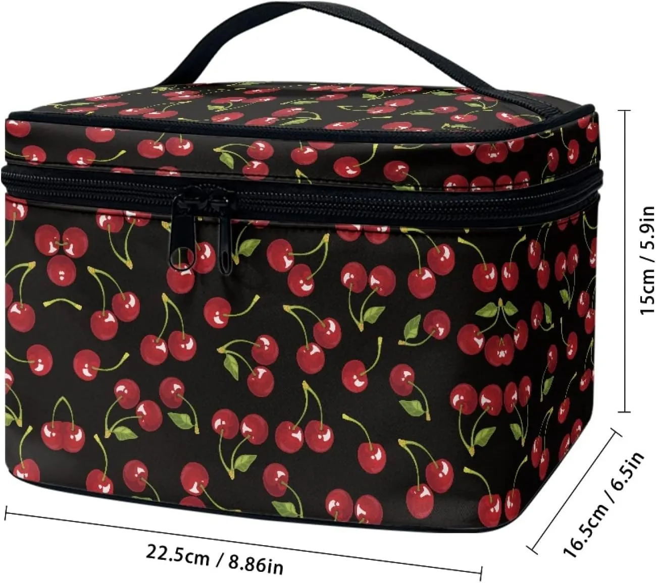 Horeset Cherry Print Novelty Makeup Bag Cosmetic Pouch Travel Portable Makeup Handbag Purse Toiletry Bag for Women Ladies