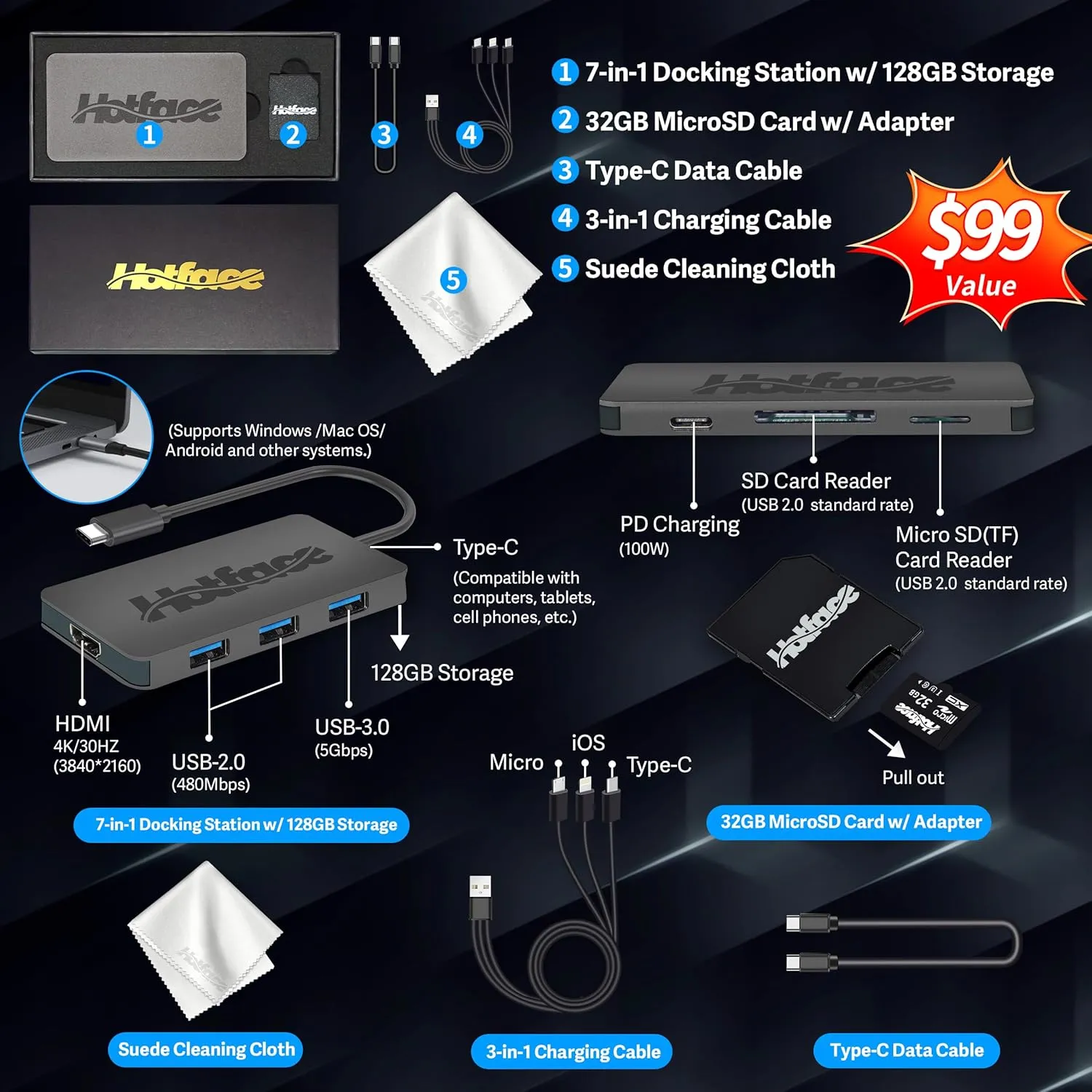 HP Flagship 14" HD Laptop with 1 Year Office 365 | 16GB RAM | 1.22TB Storage(64GB EMMC & 160GB Docking Station Set & 1TB Cloud Storage) | Intel 4-Core Processor | Webcam | Win 11s | Blue