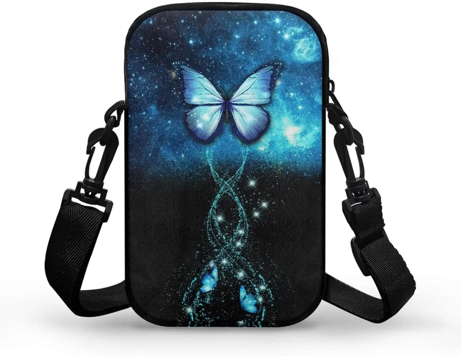 HUGS IDEA Blue Butterfly Print Small Messenger Bag Cell Phone Clutch Purse Handbag for Women Mini Crossbody Satchel Handbag