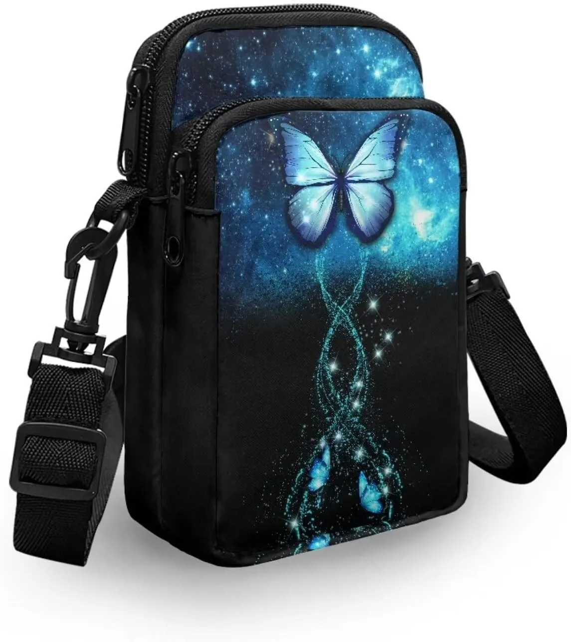 HUGS IDEA Blue Butterfly Print Small Messenger Bag Cell Phone Clutch Purse Handbag for Women Mini Crossbody Satchel Handbag