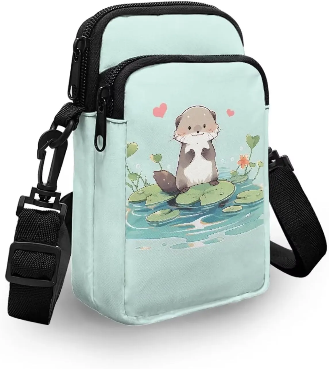 HUGS IDEA Cute Otter Crossbody Bags for Women Men Trendy with Zipper Sling Purse Phone Holder Messenger Bag Small Shoulder Bag