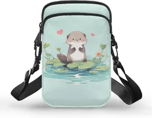 HUGS IDEA Cute Otter Crossbody Bags for Women Men Trendy with Zipper Sling Purse Phone Holder Messenger Bag Small Shoulder Bag
