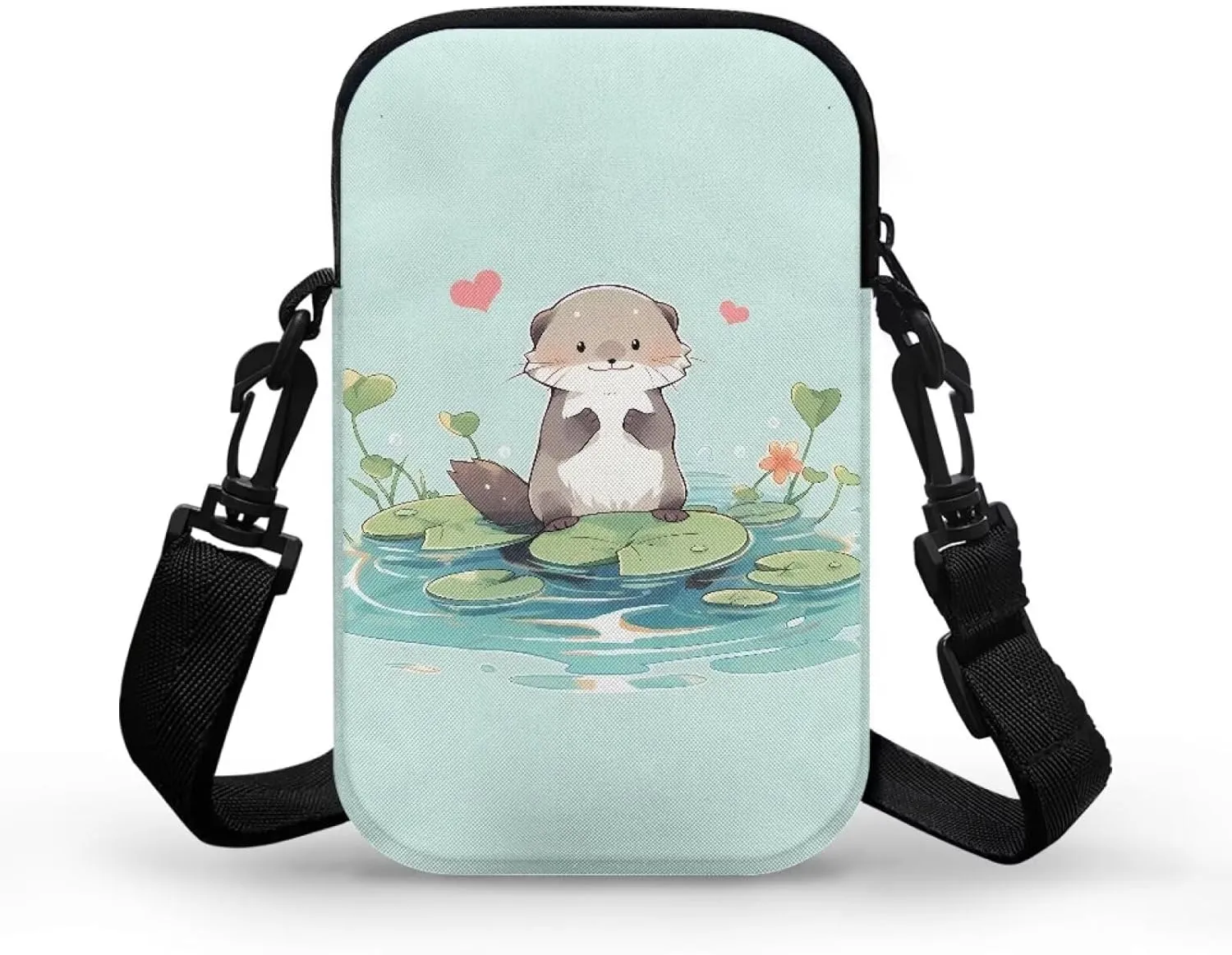 HUGS IDEA Cute Otter Crossbody Bags for Women Men Trendy with Zipper Sling Purse Phone Holder Messenger Bag Small Shoulder Bag