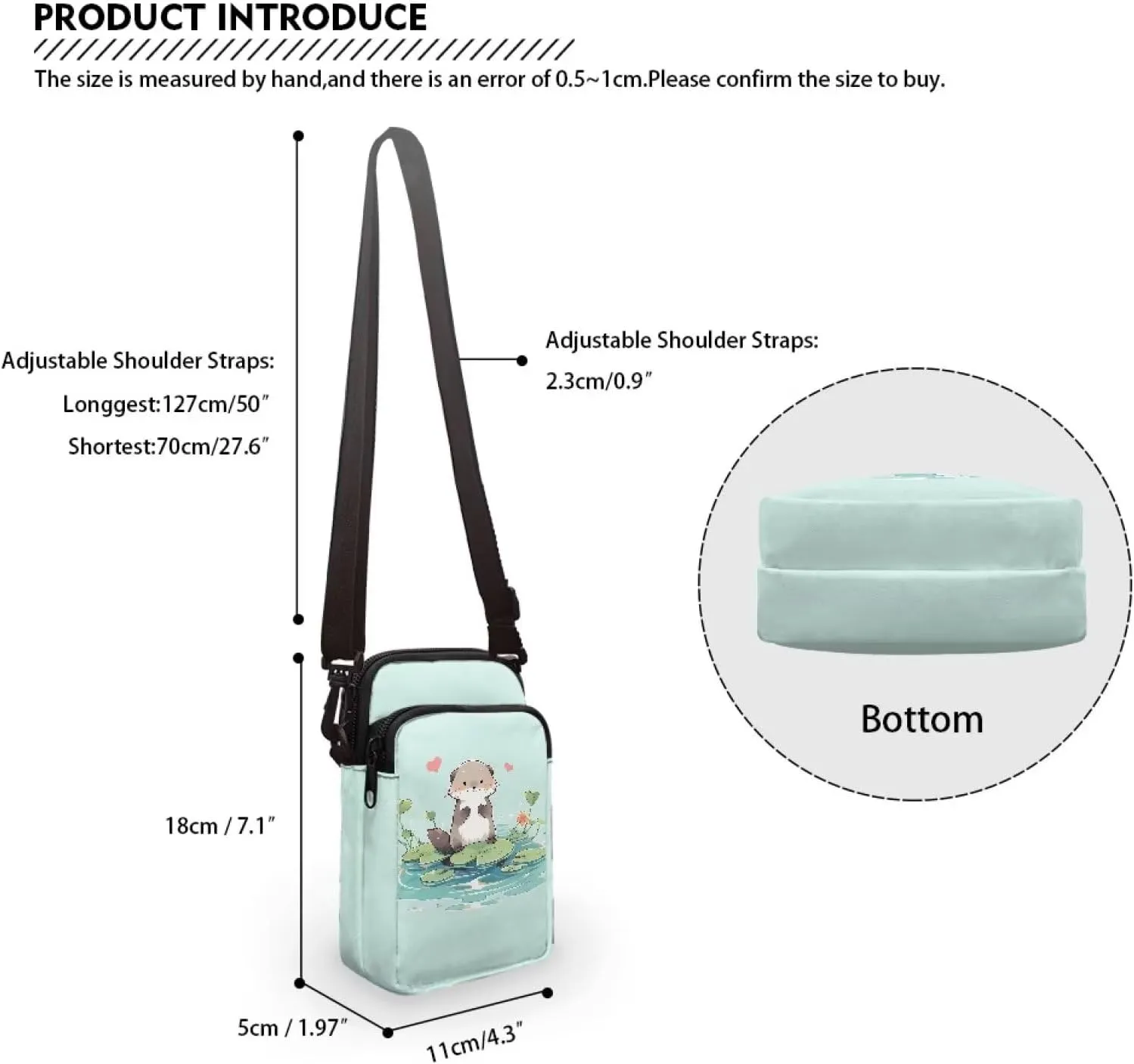 HUGS IDEA Cute Otter Crossbody Bags for Women Men Trendy with Zipper Sling Purse Phone Holder Messenger Bag Small Shoulder Bag