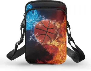 HUGS IDEA Fire Basketball Messenger Bags for Men Small Crossbody Bag Cell Phone Pouch Purse with Back Pocket Mini Sling Satchel Handbag
