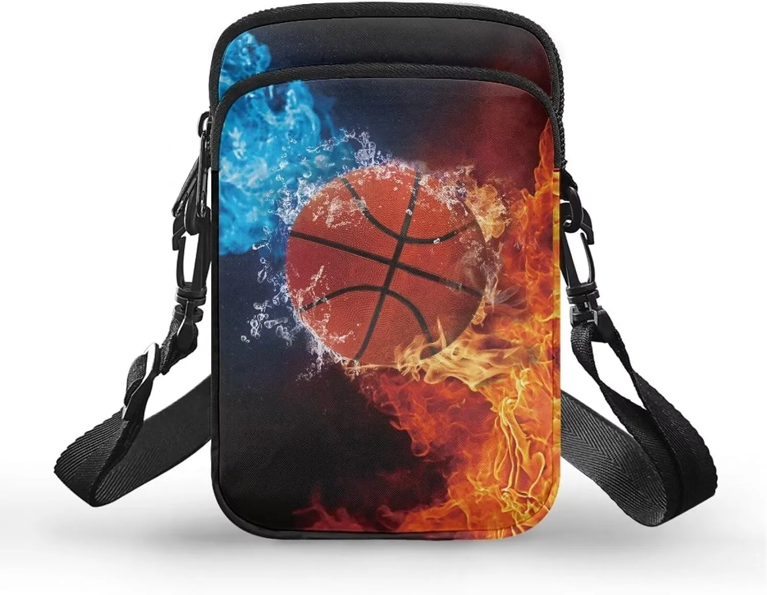 HUGS IDEA Fire Basketball Messenger Bags for Men Small Crossbody Bag Cell Phone Pouch Purse with Back Pocket Mini Sling Satchel Handbag