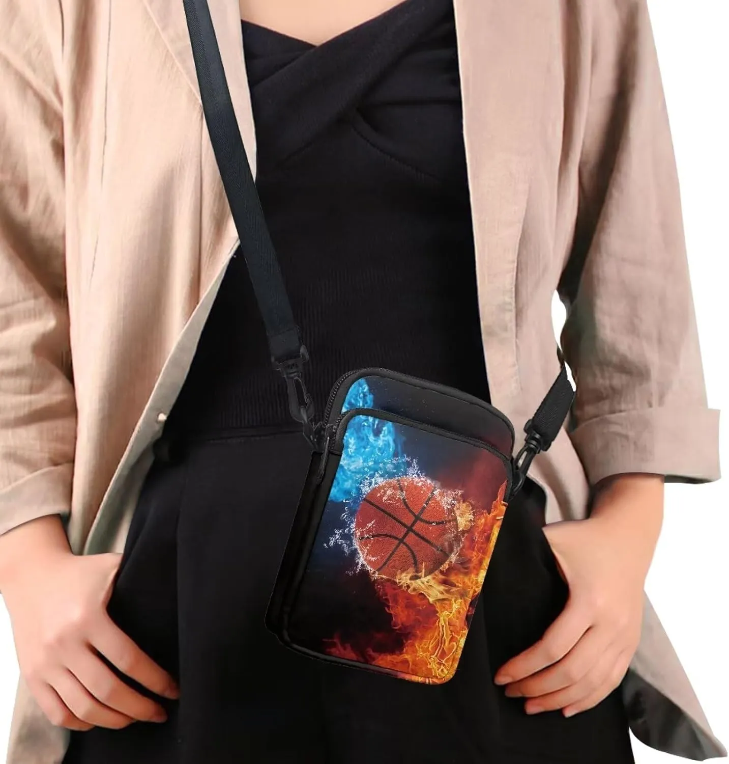 HUGS IDEA Fire Basketball Messenger Bags for Men Small Crossbody Bag Cell Phone Pouch Purse with Back Pocket Mini Sling Satchel Handbag