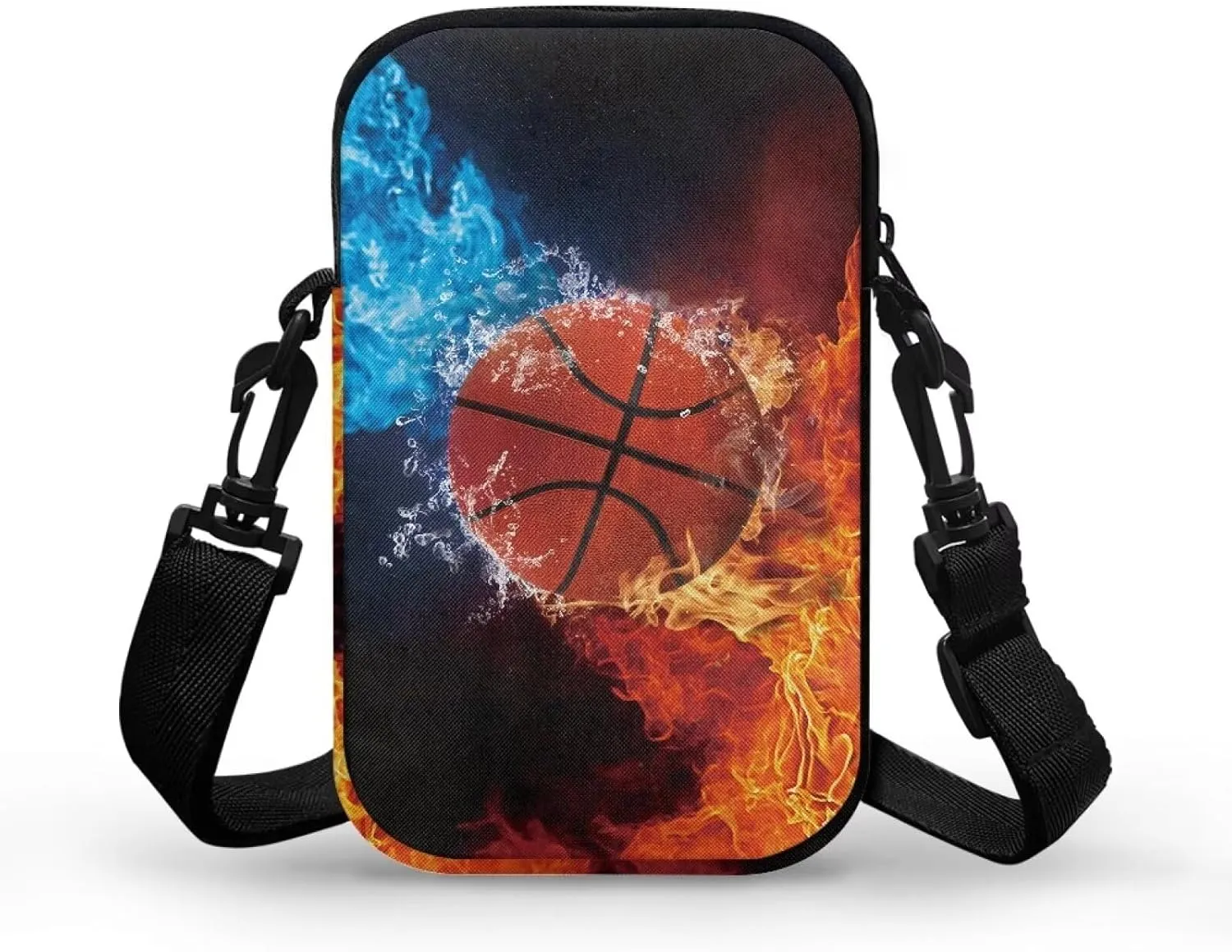 HUGS IDEA Fire Basketball Messenger Bags for Men Small Crossbody Bag Cell Phone Pouch Purse with Back Pocket Mini Sling Satchel Handbag