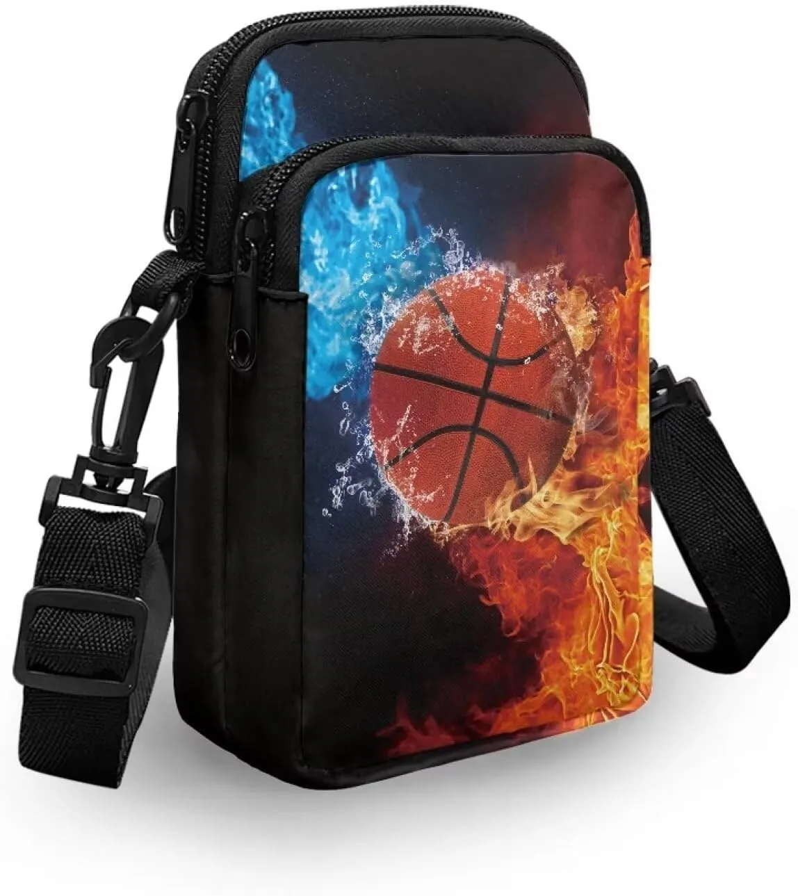 HUGS IDEA Fire Basketball Messenger Bags for Men Small Crossbody Bag Cell Phone Pouch Purse with Back Pocket Mini Sling Satchel Handbag