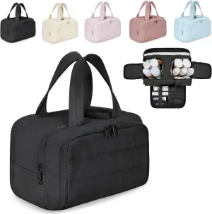 Humidity Travel Cosmetic Bag, Humidityt Large Capacity Wide-Open Travel Cosmetic Bag, 0.6lb Ultra Lightweight Toiletry Bag Organizer With Handle for Traveling, Accessories, Toiletries (Black)