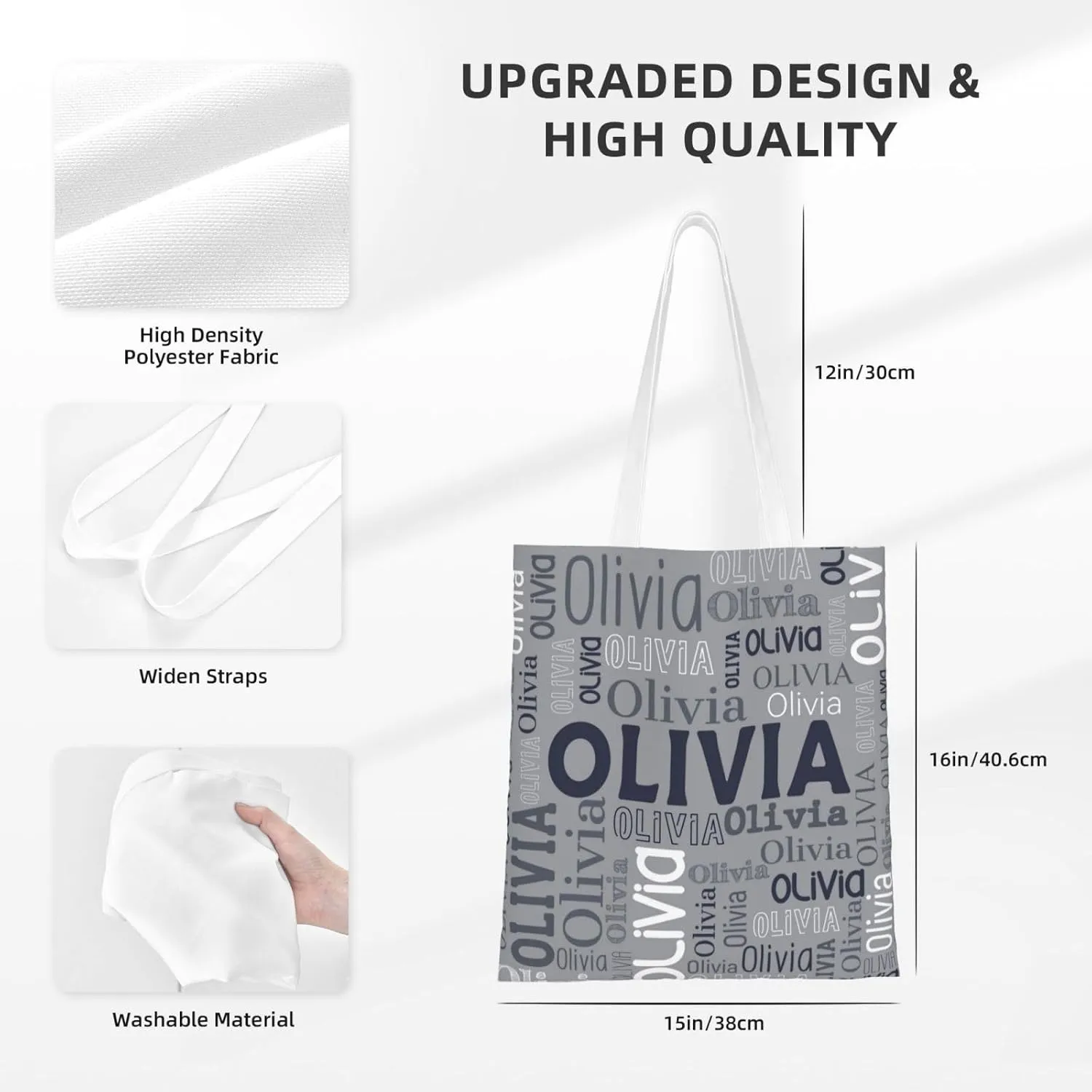 Husguciy Custom Name Tote Bag, Personalized Tote Bags with Name for Women Mom, Customized Shopping Cloth Bag Gifts for Travel
