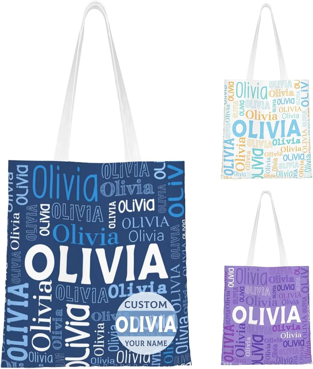 Husguciy Custom Name Tote Bag, Personalized Tote Bags with Name for Women Mom, Customized Shopping Cloth Bag Gifts for Travel