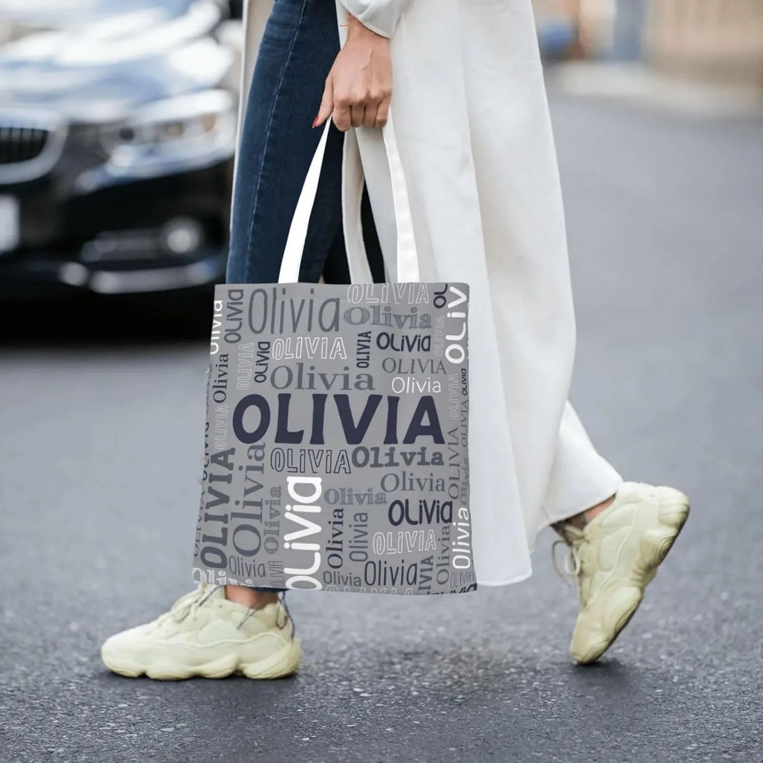 Husguciy Custom Name Tote Bag, Personalized Tote Bags with Name for Women Mom, Customized Shopping Cloth Bag Gifts for Travel