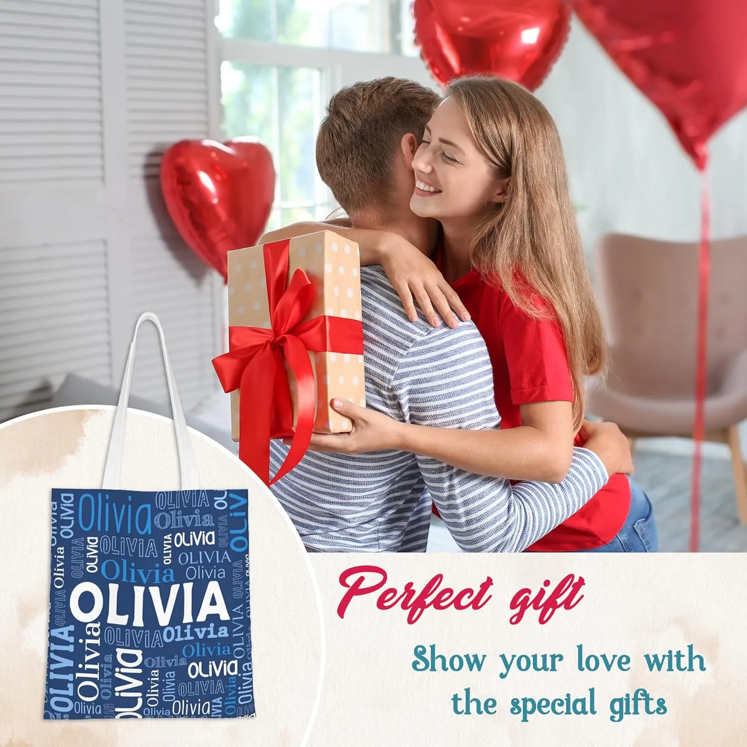 Husguciy Custom Name Tote Bag, Personalized Tote Bags with Name for Women Mom, Customized Shopping Cloth Bag Gifts for Travel