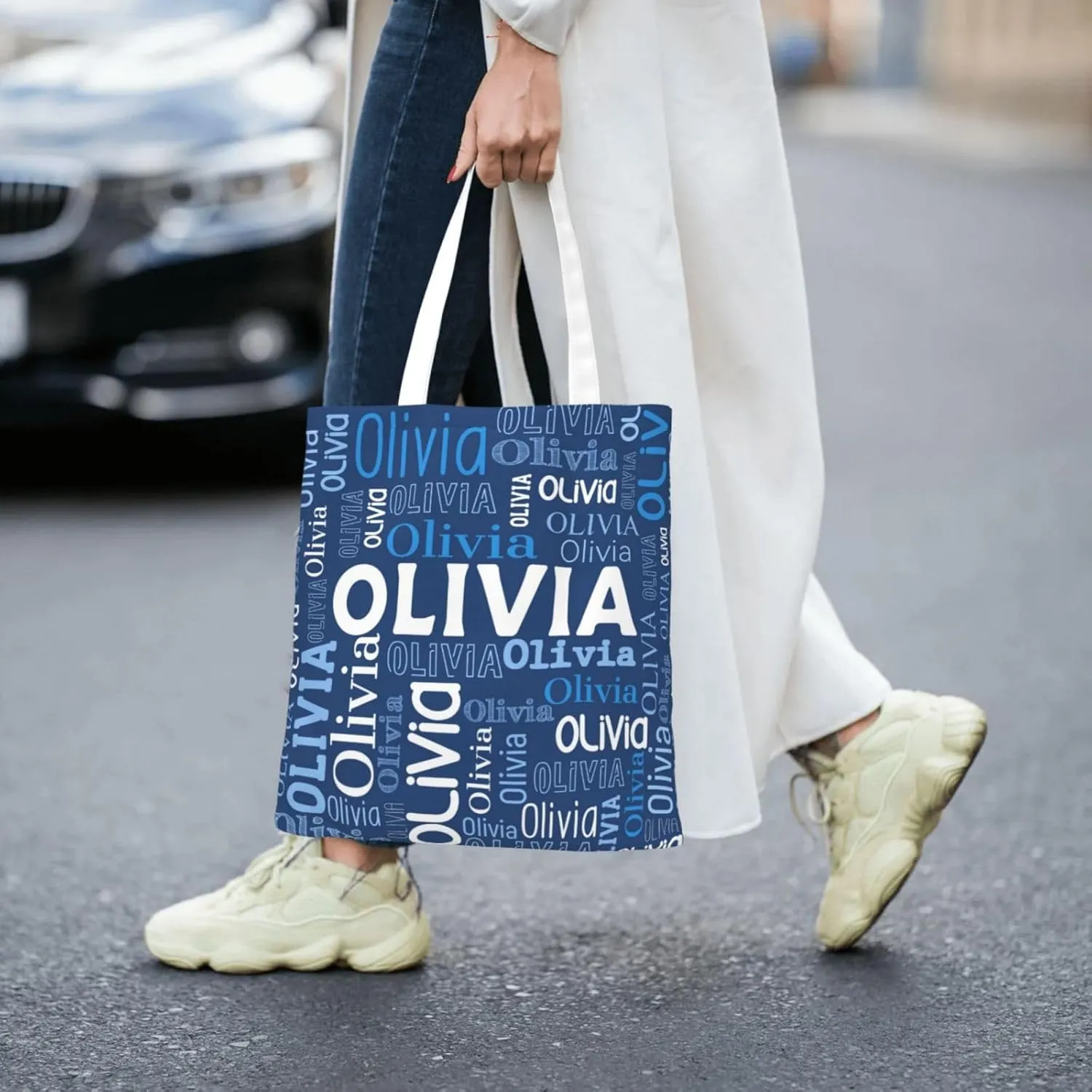 Husguciy Custom Name Tote Bag, Personalized Tote Bags with Name for Women Mom, Customized Shopping Cloth Bag Gifts for Travel