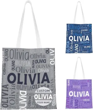 Husguciy Custom Name Tote Bag, Personalized Tote Bags with Name for Women Mom, Customized Shopping Cloth Bag Gifts for Travel