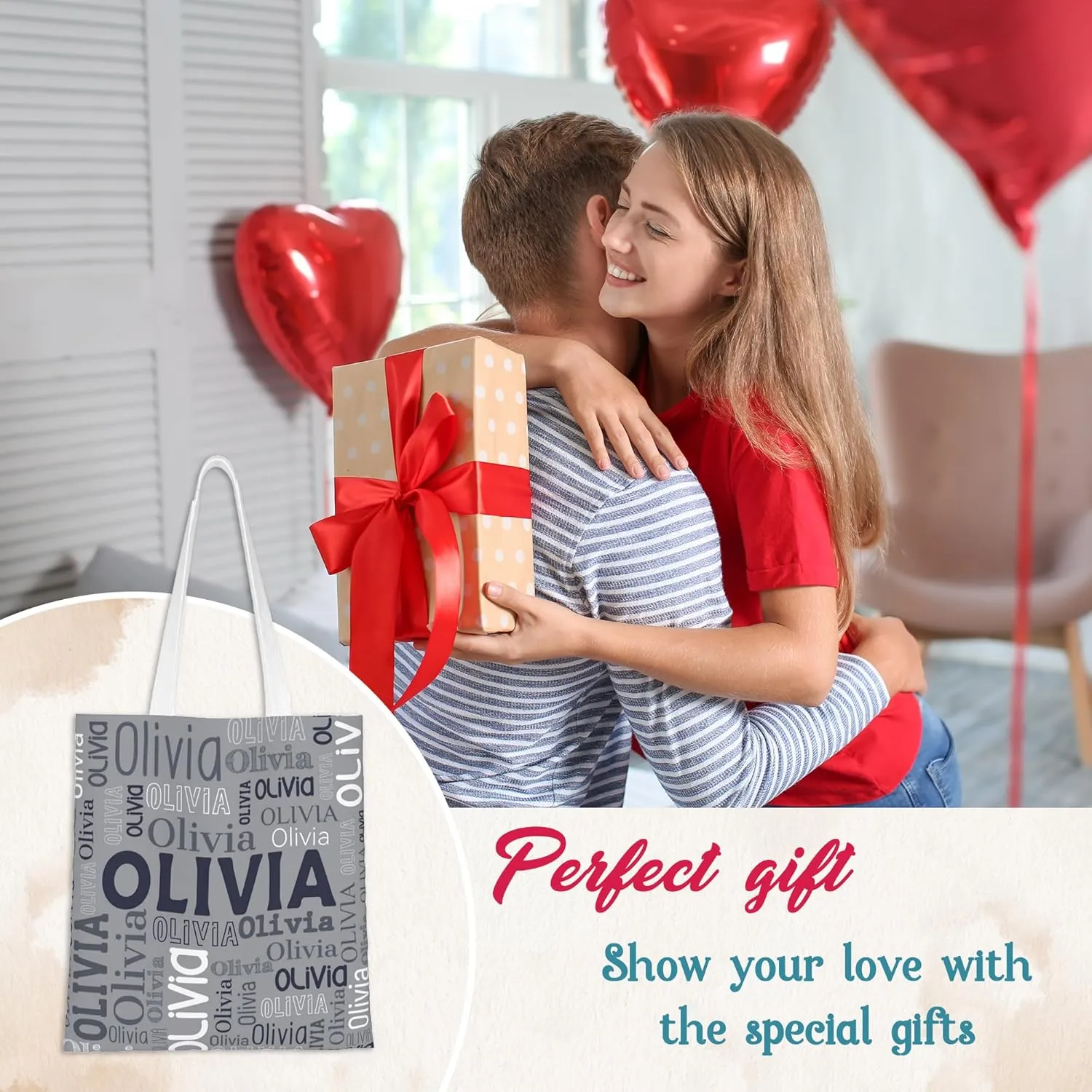 Husguciy Custom Name Tote Bag, Personalized Tote Bags with Name for Women Mom, Customized Shopping Cloth Bag Gifts for Travel
