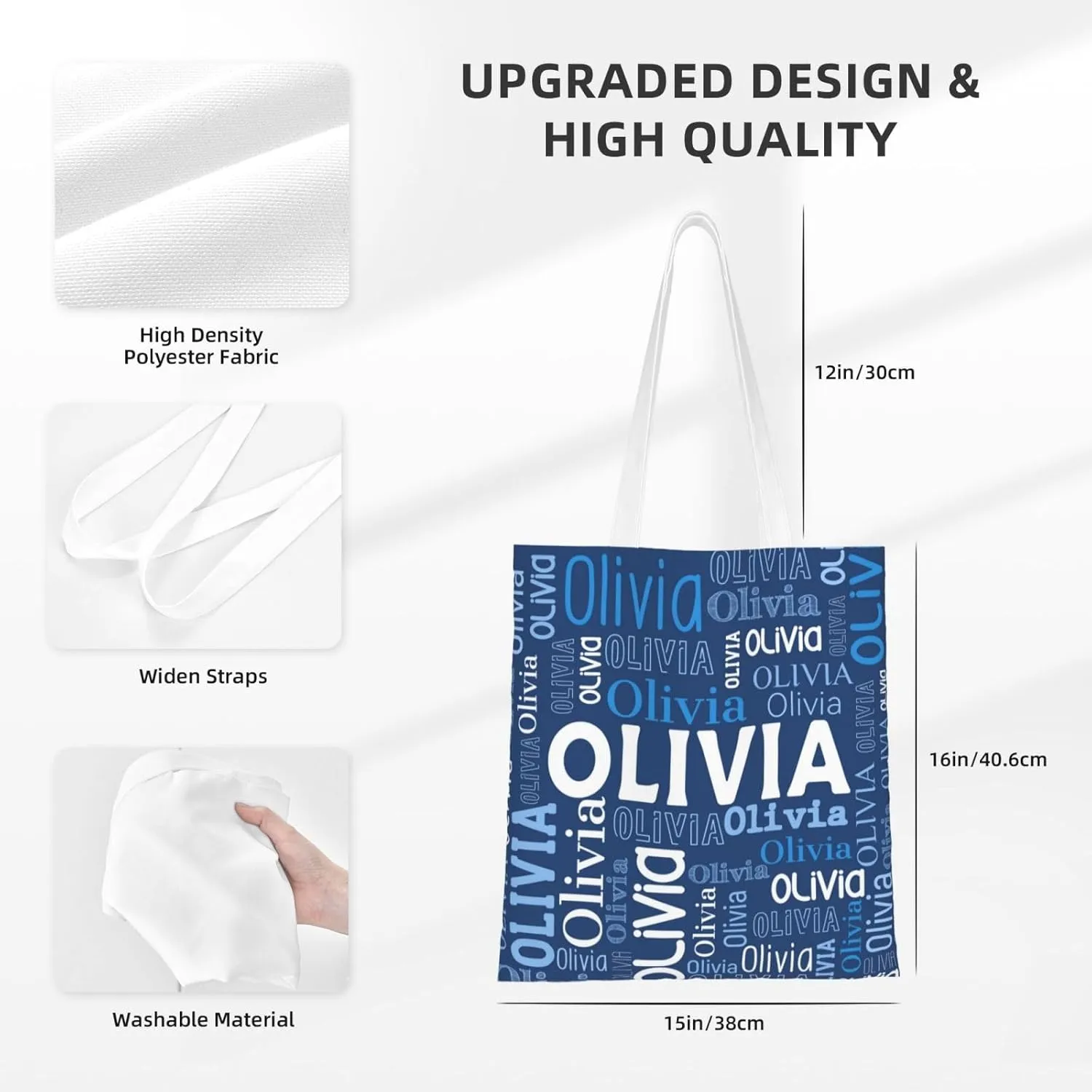 Husguciy Custom Name Tote Bag, Personalized Tote Bags with Name for Women Mom, Customized Shopping Cloth Bag Gifts for Travel