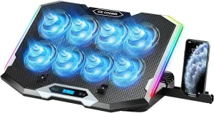 ICE COOREL Gaming Laptop Cooling Pad with 8 Cooling Fans, Laptop Fan Cooler Pad for 15-17.3 Inch, Notebook Cooler Stand with 6 Height Adjustable, RGB Cooling Pad with Two USB Port   Phone Stand