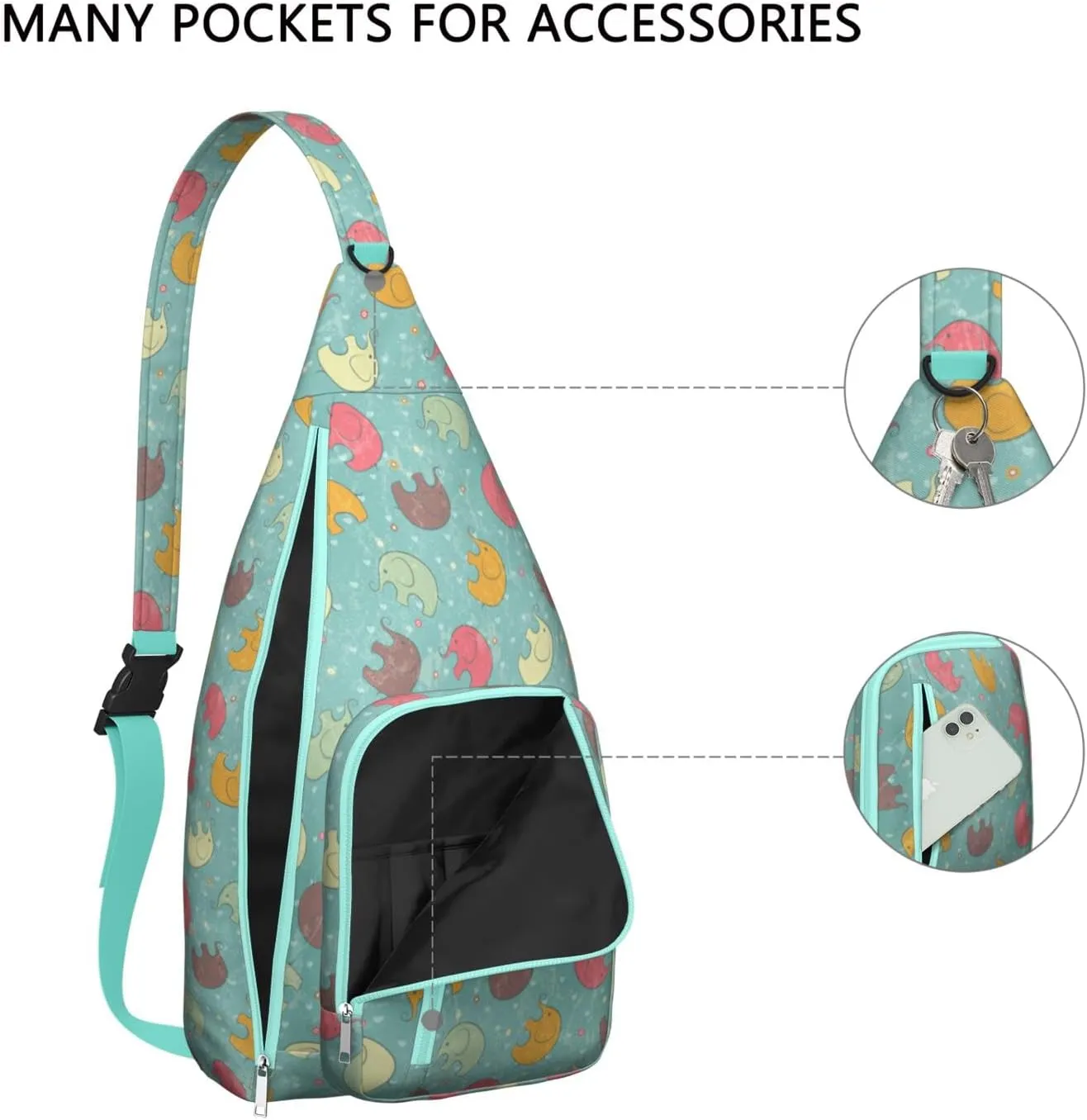 Indian Elephant Crossbody Bag Daypack for Women Men Lightweight Waterproof Sling Bag Backpack Hiking Cycling