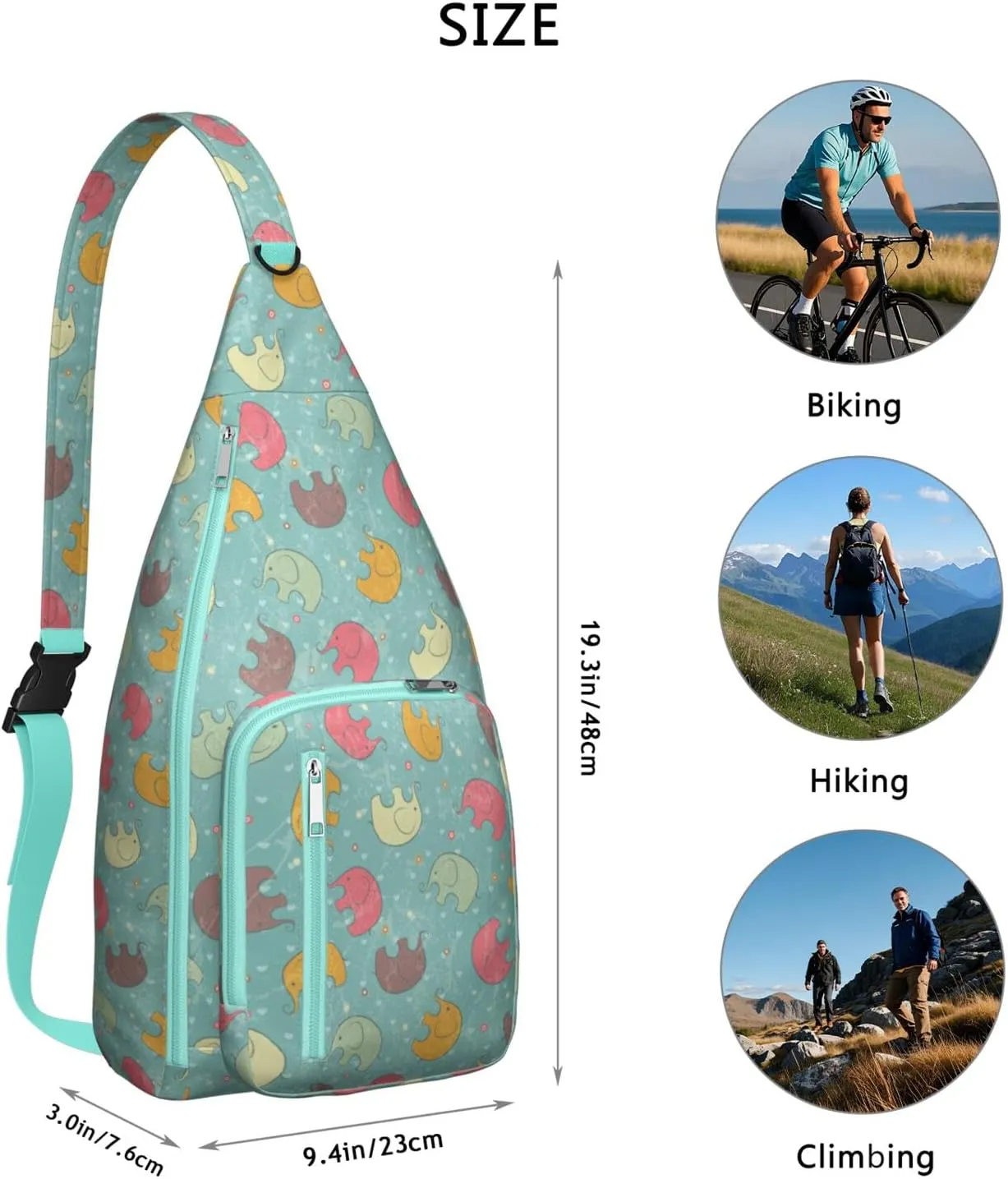 Indian Elephant Crossbody Bag Daypack for Women Men Lightweight Waterproof Sling Bag Backpack Hiking Cycling