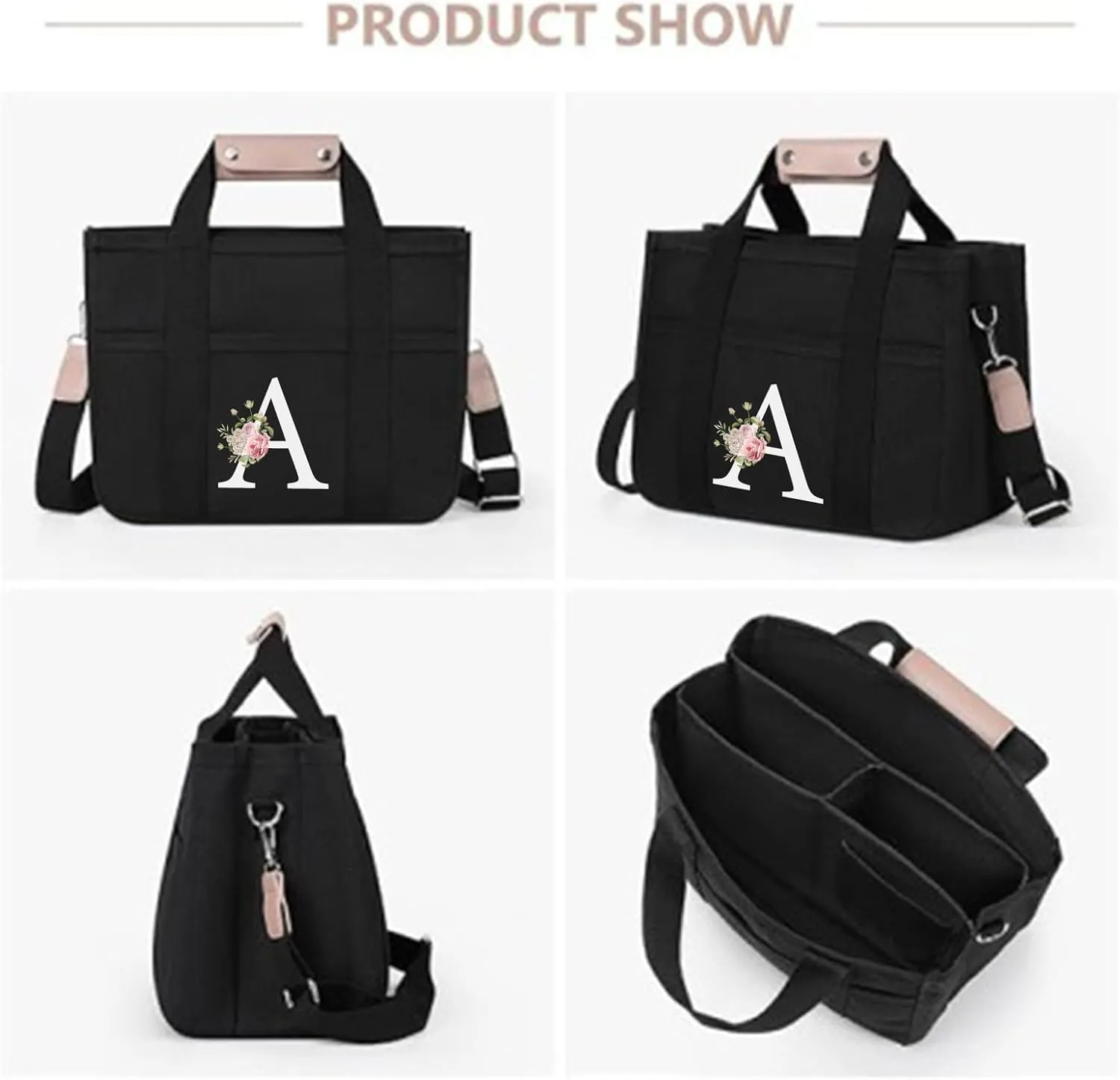 Initial Canvas Tote Bag,Personalized Present Bag Crossbody Tote Bag Handbag Suitable for Wedding Birthday Beach