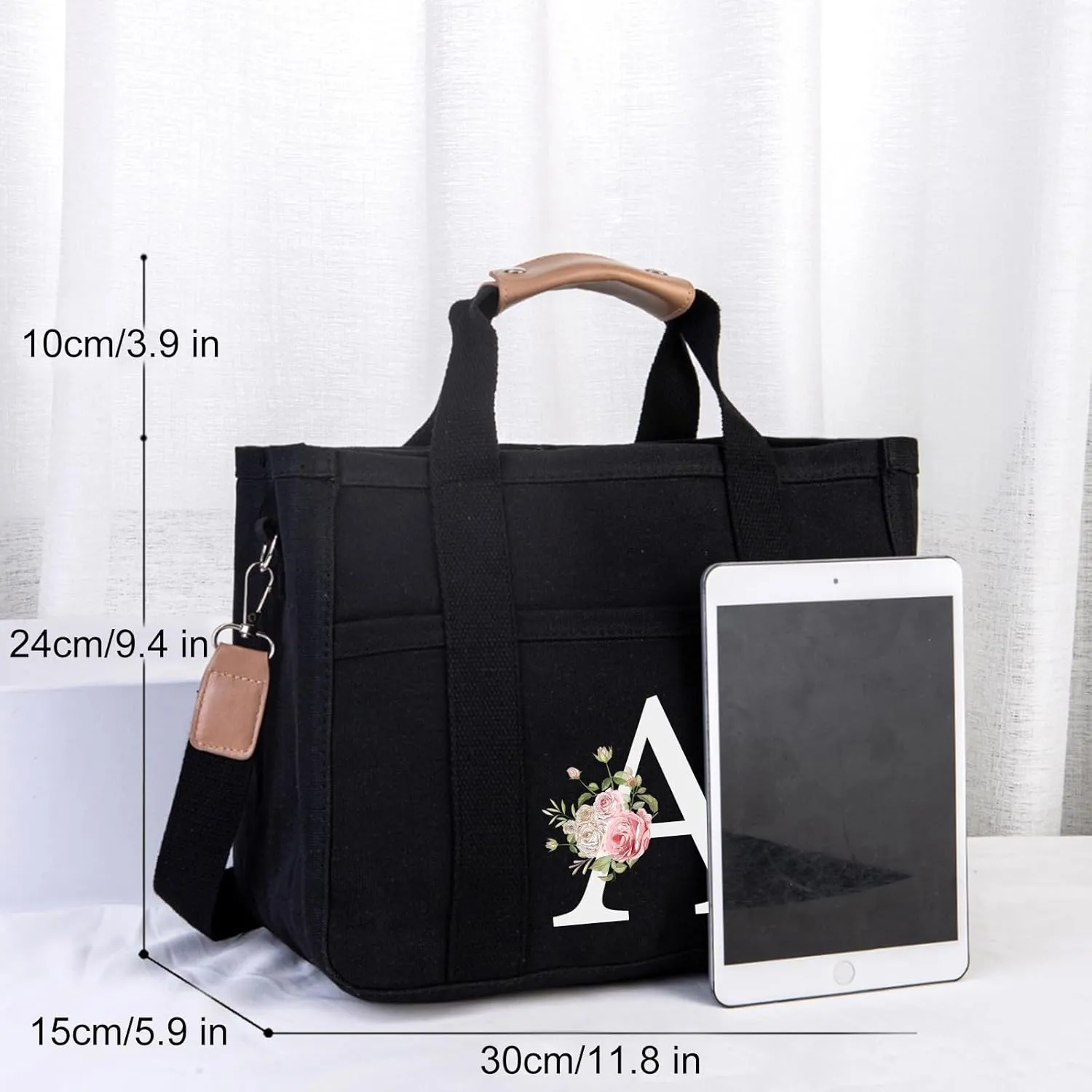Initial Canvas Tote Bag,Personalized Present Bag Crossbody Tote Bag Handbag Suitable for Wedding Birthday Beach