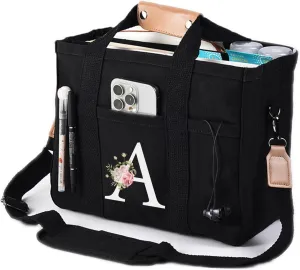 Initial Canvas Tote Bag,Personalized Present Bag Crossbody Tote Bag Handbag Suitable for Wedding Birthday Beach