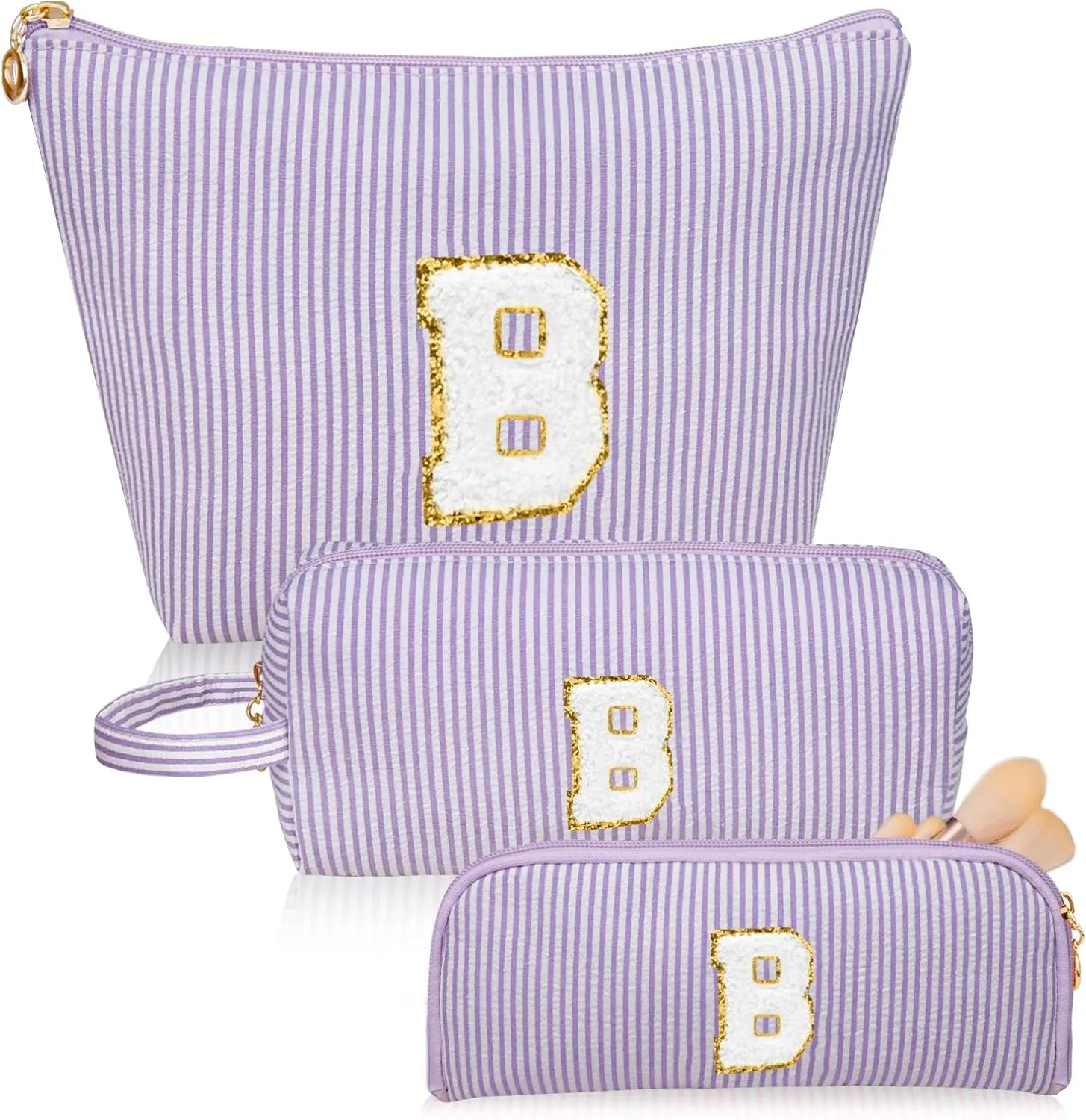 Initials Makeup Bag Set, Personalized Purple Cosmetic Bag, Cute Large Make up Bags, Travel Toiletry Bag for Women Girl Gifts B (Purple)